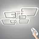 Modern LED Ceiling Lights for Bedroom 36.2'' Dimmable Square 6+1 Rings Ceiling Lights for Living Room with Remote Control 130W for Kitchen,Balcony, Bedroom, Chrome