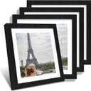 12x12 Picture Frame Set of 4 - Made of Glass and Rustic Black Wooden Frame, Display Square Pictures 10x10 with Mat or 12 x 12 without Mat, Desktop & Wall Collage Photo Frame