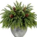 2 x SPWOLFRT 8pcs Artificial Pine Branches with Pinecone Pick Set - 17.5'' Christmas Foliage Stems Faux Greenery Twigs Fake Cedar Picks for Vave DIY Crafts Xmas Indoor Outdoor Home Decor (8, Cedar)