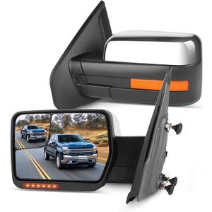 SCITOO Towing Mirrors for 2004-2014 for Ford for F-150 Blind Spot Mirror Power Heated Chrome Puddle Signal Double Glass (Driver Side and Passenger Side)