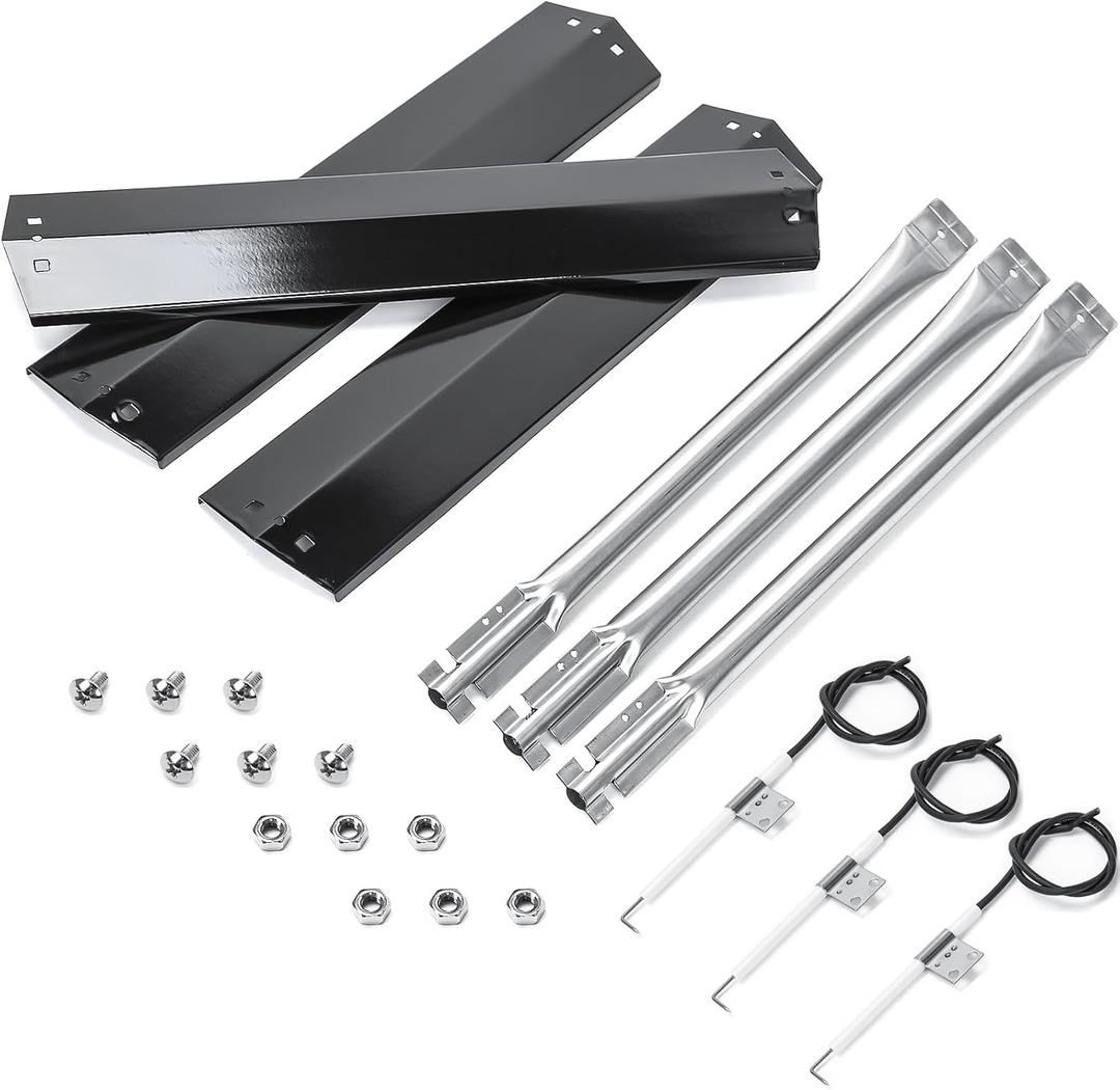Hisencn Replacement Parts for Chargriller 3070, Char-Griller Texas Trio 3070 Grill, Stainless Steel Burner, Porcelain Steel Heat Plate Tent, Ignitor for Chargriller Texas Trio 3070 Replacement Part
