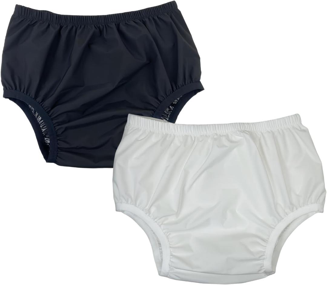 Leakproof Cloth Diaper Covers for Adult, Incontinence Protective Briefs Underwear, Reusable Plastic Pants Special Needs 2Pcs (WhiteBlack, L) (Large)
