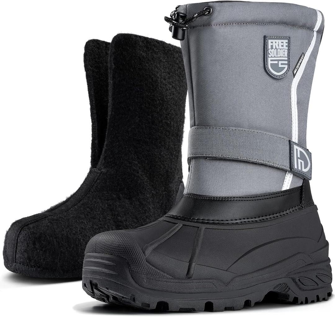 FREE SOLDIER Mens Snow Boots Insulated Waterproof Hiking Winter Shoes Nonslip Outdoor Ankle Cold Weather Boots (9, Deep Grey)