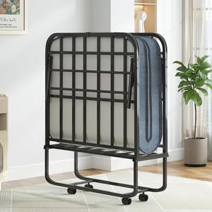 Mjkone Folding Bed with Mattress, 5 Inch Rollaway Bed for Adults, Fold Up Beds with Lockable Wheels, Sturdy Metal Fold Away Frame for Bedroom/Guest, Space Saving（75" x 31"）