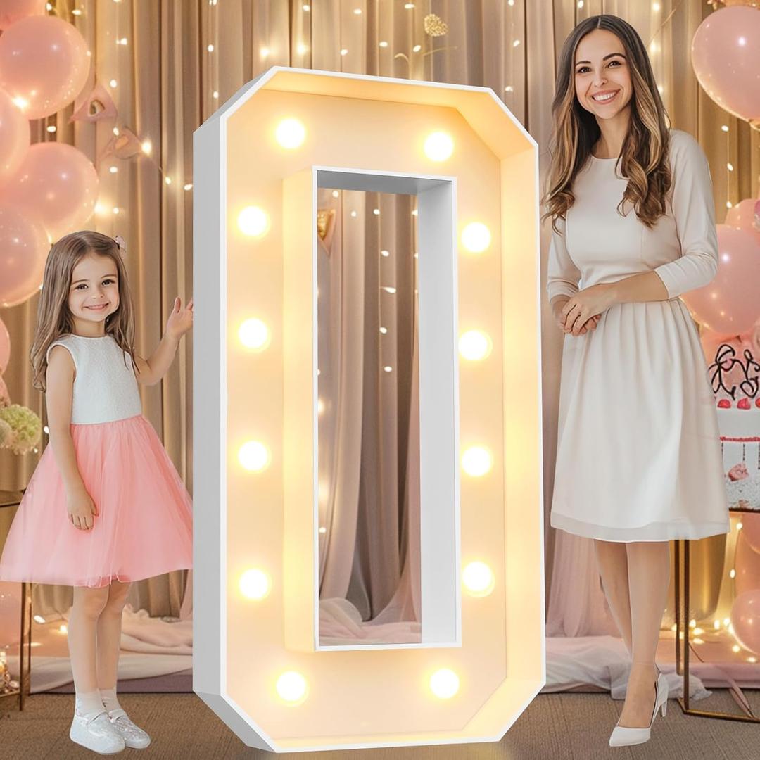 Pooqla 4 FT Marquee Light Up Letters, Marquee Letter Lights 4 Feet Tall, Giant Letter Sign Big Mosaic Letters for Balloons Birthday Party Anniversary Wedding Decorations, Warm White Letter O