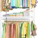 Sakugi Clothes Rack - 33.0" x 12.2" x 79.5" Clothing Rack with Shelves & Wheels, Multi-Functional Wardrobe Closet with Hooks, Sturdy Metal Garment Rack for Bedroom, Laundry, Balcony (White), Large