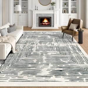 BLISSA 8x10 Area Rugs for Living Room - Soft Large Washable Geometric Black White Lines Modern Abstract Rug for Bedroom Striped Contemporary Carpet for Nursery Dining Room Home Office Decor