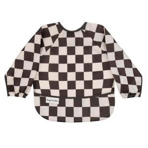 Tiny Twinkle Long Sleeve Bib for Babies & Toddlers | Waterproof Smock Bib for Eating | Machine Washable & Mess-Proof Feeding Essentials | Newborn Shower Gift (Checkers Black, 2-4Y)