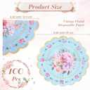 Dandat 100 Pcs Floral Tea Party Napkins 3 Ply Disposable Vintage Flower Guest Napkins Scalloped Tea Party Dinner Table Paper Towels for Birthday Baby Shower Wedding Decor Supplies(Classic Styles)