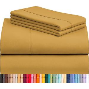 LuxClub Bed Linen Set, 6Pc King Microfiber Sheets, Medallion Gold, Deep Pockets, Wrinkle Free, Cooling, Hypoallergenic