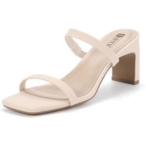 IDIFU IN3 Chunky Heels For Women Low Block Square Open Toe Heels Two Strap Slip On Comfortable Slides Heeled Sandals Sexy Wedding Prom Party Dress Shoes Cute Mule Short Heels, Size 7