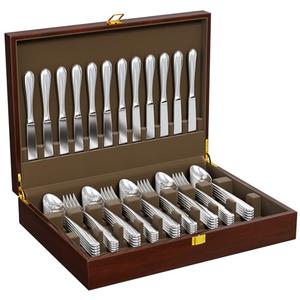 Walnut Wood Silverware Storage Box,Silverware Case Flatware Chest with Felt Lined,Flatware Storage Box for 12 sets of Utensils,Silverware Chest without Silverware,Silverware Organizer with Lid