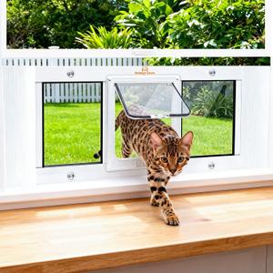 Homegroove Cat Door for Window, Adjustable Fits to 27"-32" Width Window Pet Door for Cat & Doggy, Aluminum Frame Window Cat Door Insert to Control Pet Access (27-32inch)
