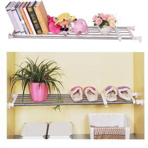 BAOYOUNI Adjustable Closet Tension Shelf Rod Expandable Clothes Hanging Rail Pole Dividers Wardrobe Space Saving Storage Organizer Ivory, 46.85-75 Inches