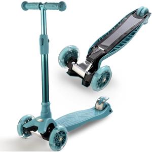 3 Wheel Scooter for Kids Ages 6-12,Kids Scooter with Light Up Wheels, Sturdy Deck Design, and 4 Height Adjustable Suitable for Kid Ages 3-12 (Mineral Blue)