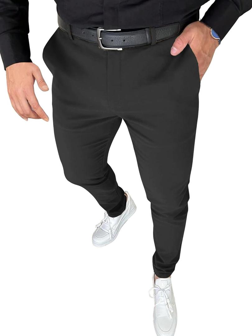 PLEPAN Men's Stretch Dress Pants Slim Fit Casual Suit Pants Expandable Waist Golf Pants (Large, Black) PLEPAN Men's Stretch Dress Pants Slim Fit Casual Suit Pants Expandable Waist Golf Pants (Large, Black)