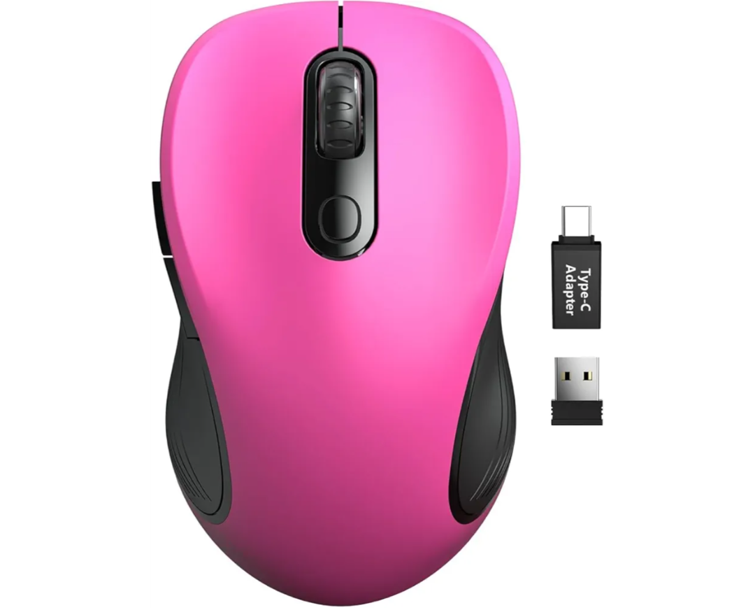Trueque Wireless Mouse for Laptop, 2.4GHz Ergonomic Computer Mouse with Back & Forward Buttons, 3 Adjustable DPI Levels, 6 Buttons, Optical USB Cordless Mice for Windows PC (Fuchsia, 1 Pack)
