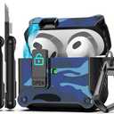 RFUNGUANGO for Airpods 3rd Generation Case with Secure Lock Clip, Full Body Shockproof Hard Shell Protective, AirPods 3 Case for with Apple AirPod 3rd Gen 2021 [Front LED Visible] -Blue Camouflage