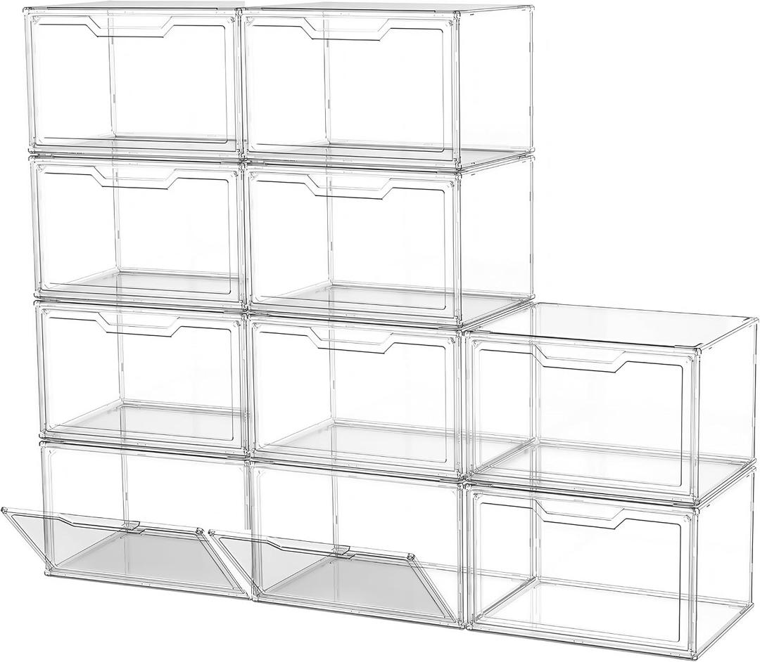 Magnetic Acrylic Clear Shoe Boxes 360 Transparent Stackable Sneaker Storage & Organizer Box, Professional Shoe Display Case & Multipurpose Storage Bin for Closet (10pcs)
