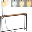keomaisyto Skinny Console Table with Outlet, Narrow Sofa Table with 3-Color Light, Behind Couch Table with 3 Color Temperatures Led Bulb for Living Room, Bedroom, Entryway, Hallway