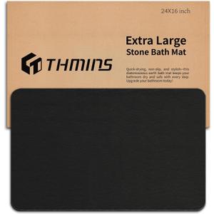 THMINS Large Stone Bath Mat, 24''x16'' Non-Slip Diatomaceous Earth Stone Bath Mat, Super Absorbent Quick Drying for Bathroom, Easy to Clean, 23.6" x 15.4"