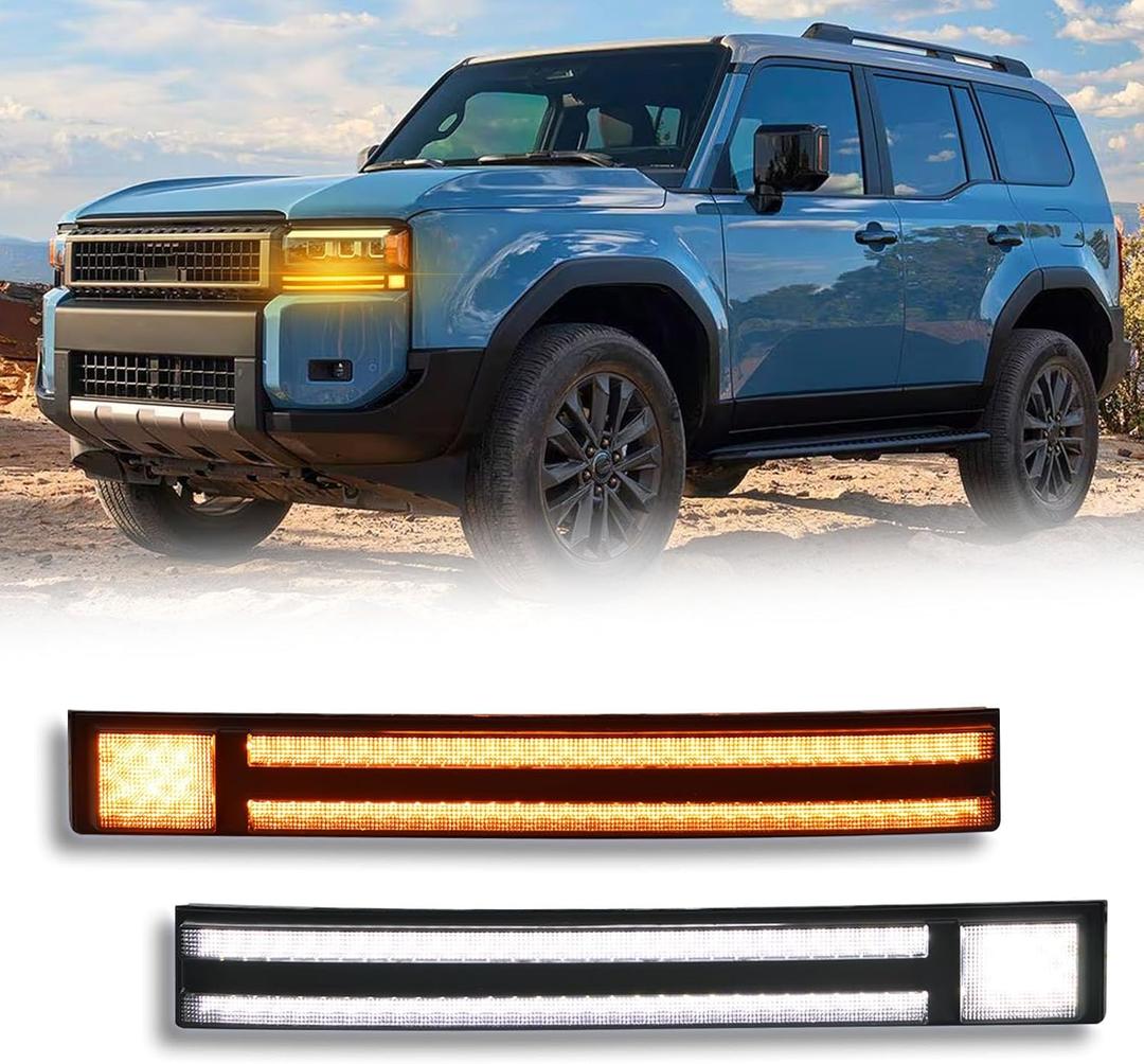 Switchback White/Amber LED Front Bumper Fog Light DRL/Turn Signal Light Feature Compatible with Toyota Land Cruiser 2024 2025 First Edition&Base, Prado 250 LC250 J250