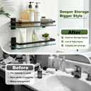 AIJALY 3 Pack Bathroom Glass Shelf,Aluminum Tempered Glass 0.3in Extra Thick Rectangular 1 Tier Storage Organizer Wall Mount,Black 15.7in