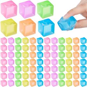 96 Pcs Mini Ice Cube Stress Balls Fidget Toys Bulk Squeeze Square Ball Sensory Toys Stress Relief Ice Cube for Small Prize Birthday Party Favor Bags Box Filling, 6 Colors