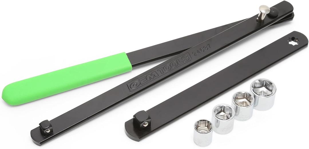 OEMTOOLS 24687 Serpentine Belt Tool Set, Includes 3/8 Drive Handle, 1/2 & 3/8 Square Drive Adapters, & 4 Shallow Sockets (13, 15, 16, & 18 mm), Release Spring Pressure & Remove Tensioner Pulley