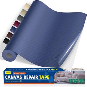 Self-Adhesive Canvas Repair Tape, 16" x 40" Waterproof Canvas Repair Patch, Fabric Patch Repairs Kit for Furniture, Tents, Sunbrellas, Boat Covers Awnings, Couches, Clothes, Bags Dark Blue
