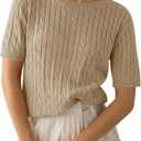 Saodimallsu Womens Cable Knit Sweater Tops Short Sleeve Crew Neck Loose Casual Summer Pullover Sweaters (Beige, M)