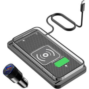 Wireless Car Charger Pad 15W Fast Wireless Cell Phone Charging Pad - Non-Slip Wireless Charging Pad with 40" Cable for iPhone 16 15 14 13 12 Series - Samsung Galaxy S24 Ultra S23 S22 (Type-C)