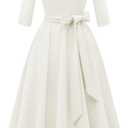 DRESSTELLS Cocktail Dresses for Women, Vintage Wedding Guest 3/4 Sleeves Formal Church Tea Dress (XX-Large, White)