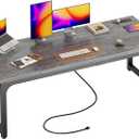 Huuger 63 x 24 inch Desk with Power Outlets & USB-C, Deeper & Thicker Desktop, Robust Metal Tubes, Computer Desk, Heavy Duty Office Desk, Work Gaming Desk, for Home Office, Grey