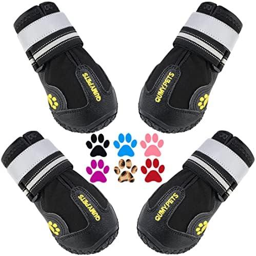 QUMY Dog Shoes for Large Dogs, Medium Dog Boots & Paw Protectors for Winter Snowy Day, Summer Hot Pavement, Water-Resistant in Rainy Weather, Outdoor Walking, Indoor Hardfloors Skid-Resistant Sole, Size 6