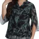 Betu Women's Plus Size Tops 3/4 Ruffle Sleeve Casual Work Mesh Blouses Printed Tunics Shirts (XXL)