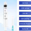 100Pack 2.5ml Luer Lock Syringes Supplies with 23Ga 1Inch, Individually Sealed Packed