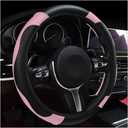 povtii Car Steering Wheel Cover, 15 Inch Leather Breathable Auto Steering Wheel Protector, Comfortable Non-Slip Vehicle Steering Wheel Covers, Universal Interior Car Accessories (Black+Pink)