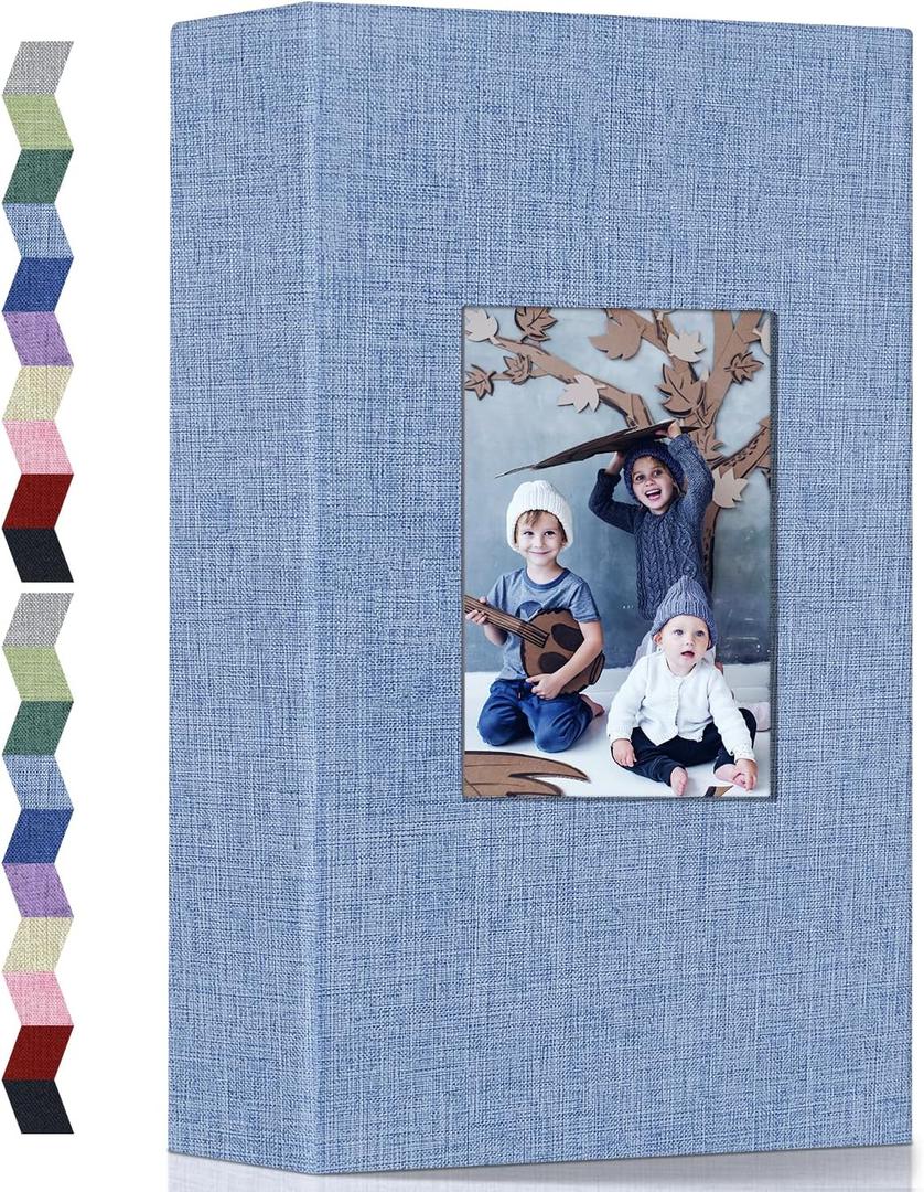 Popotop Photo Album 4x6-300 Photos Linen Cover Photo Books with 300 Horizontal Pockets,Slip-in Picture Albums for Family Wedding Anniversary Baby Vacation Pictures (Blue)