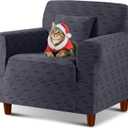 TAOCOCO Stretch Chair Slipcover, 1Piece Non Slip Armchair Cover Washable Chair Sofa Slipcover with 1PCS Throw Pillow Cover, Jacquard Furniture Protector for Pets Dog(1 Seater,Dark Grey)