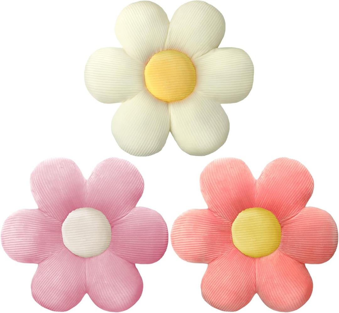 Sratte 3 Pcs Flower Pillows Flower Shaped Throw Pillows Cute Daisy Plush Pillow Decorative Floor Pillow Seat Cushion for Bedroom Home Sofa Chair Couch Decor(Vivid Colors,16")