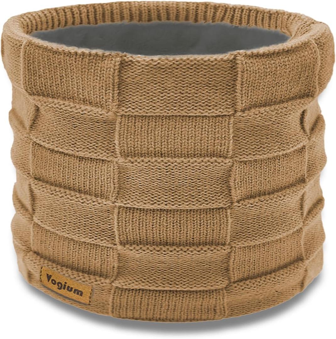 Adults Knit Thermal Neck Warmer Gaiter | Windproof Fleece-Lined Face Mask | Unisex Winter Scarf for Work & Ski Gear (Brown)