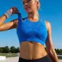 RUNNING GIRL Sports Bras for Women High Support,Seamless Ribbed Longline High Neck Sports Bra Racerback Padded Crop Top Yoga (M)