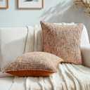 HAUSSY Pack of 2 Chenille Tweed Throw Pillow Covers 20x20 Inch, Rust | Textured Decorative Pillowcases, Velvet Back, Machine Washable, Couch Bed Sofa Living Room Home Decor, No Insert