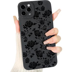 Lovmooful Compatible for iPhone 11 Pro Case Cute Cool Flower Floral with Black Design for Girls Women Soft TPU Shockproof Protective Girly for iPhone 11 Pro-Rose