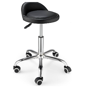 Swivel Rolling Stool with Wheels Height Adjustable Stool Chair Drafting Chair with Backrest Stable Base Foot Black
