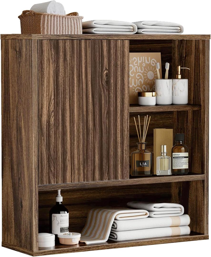 Bathroom Cabinet Wall Mounted Fluted, Farmhouse Medicine Cabinet Over The Toilet Storage Cabinet with Adjustable Shelf, Wood Wall Mounted Storage Cabinet Organizer 23.2" Wx24 Hx7.6 DWalnut