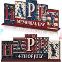 Yousoontic 4th of July Memorial Day Table Decorations Reversible Patriotic Wooden Sign Red White Blue Tabletop Centerpiece Farmhouse 250th Anniversary Decor for Home Office Desk Shelf Tiered Tray