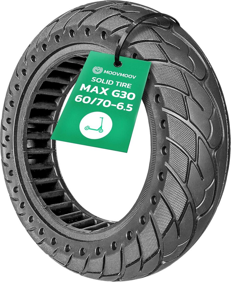 MOOVMOOV Solid Tire 10x2.5 for Ninebot G30 Max E-Scooter - Replaces Tubeless Tire 60/70-6.5 - Solid 10 inch Anti-Puncture Tire - Video Tutorial Included