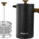 POLIVIAR French Press Coffee Maker, 34 oz Coffee Press with Real Wood Handle, Double Wall Insulation & Dual-Filter Screen, Food Grade Stainless Steel for Good Coffee and Tea JX2023-FPLB
